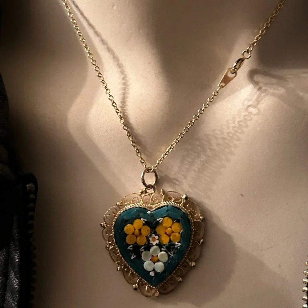 Vintage Micro-Mosaic Heart Pendant Necklace